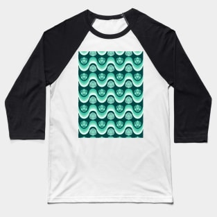 Retro Inspired D20 Dice and Color Wave Seamless Pattern - Aqua Blue Baseball T-Shirt